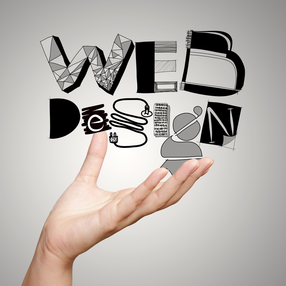 clouse up of  hand showing design word WEB DESIGN